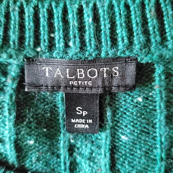 Talbots Cable Knit Confetti Flecked Green Pullover Sweater Women's Small petite - Picture 5 of 10
